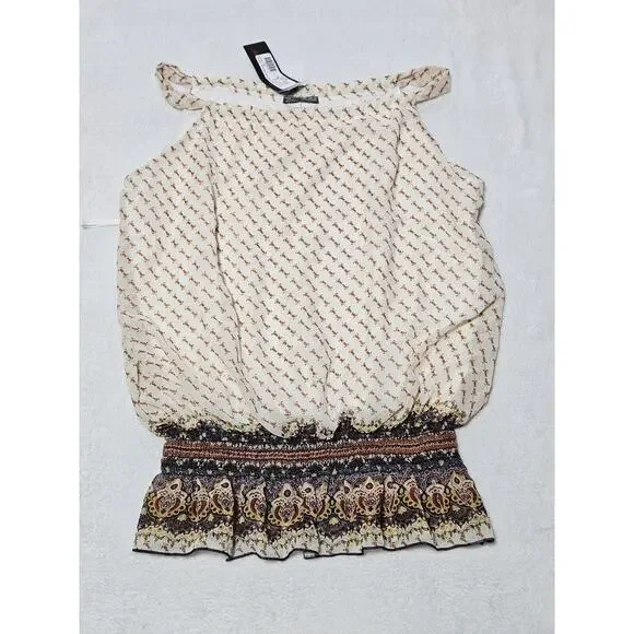 Blue Sketch Blouse Juniors Large Beige Sleeveless Sheer Floral Blouse Top - Picture 1 of 9